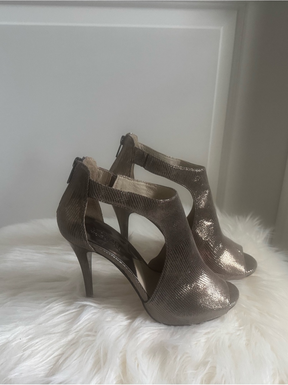 Michael Kors Metallic Silver/Bronze Cutout Peep-Toe Stilettos